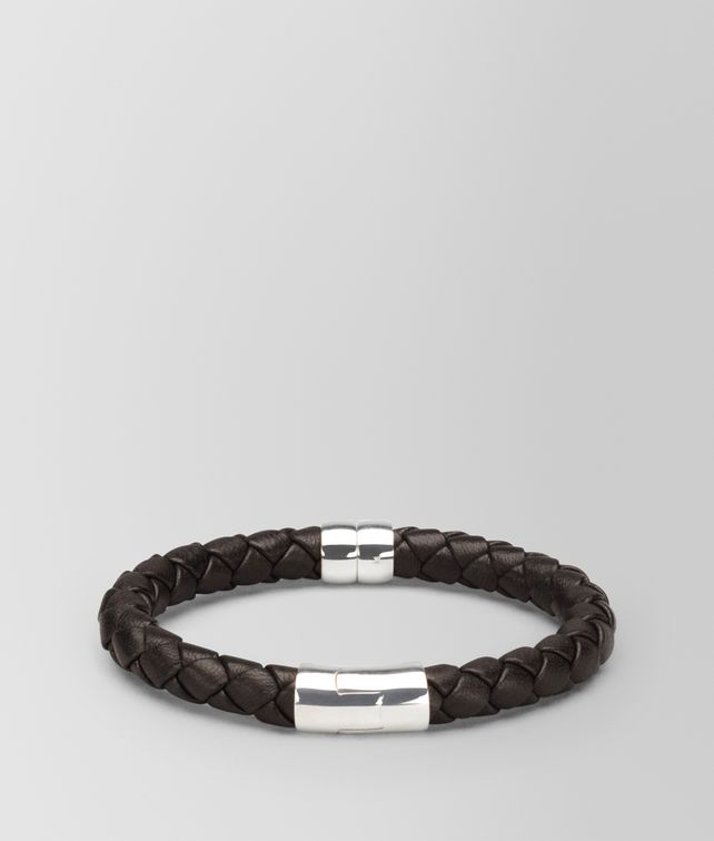 BOTTEGA VENETA BRACELET IN ESPRESSO INTRECCIATO NAPPA AND SILVER Bracelet Man fp