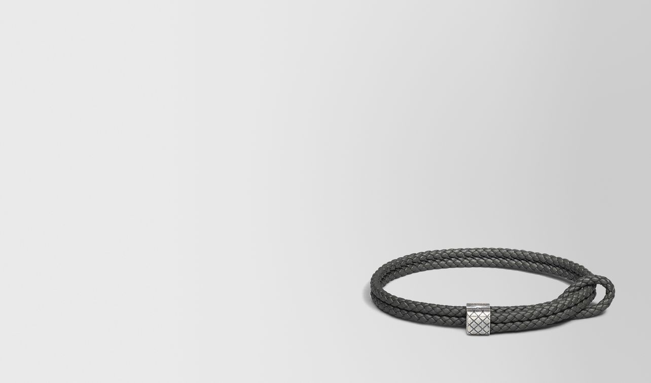 bracelet in new light grey intrecciato nappa and silver landing