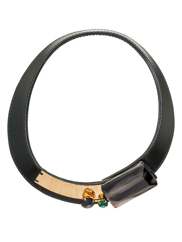 Leather Necklace With Horn And Rhinestone ‎ Marni