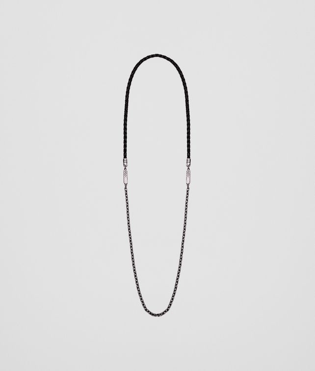 BOTTEGA VENETA NECKLACE IN NERO INTRECCIATO NAPPA AND SILVER Necklace Man fp