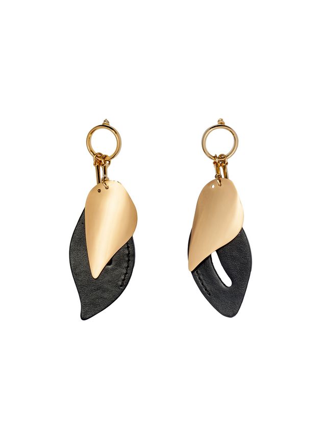 Leaf Shaped Clip On Earrings In Metal And Leather From The Marni Marni Leaf Shaped Clip On Earrings In Metal And Leather Woman 1