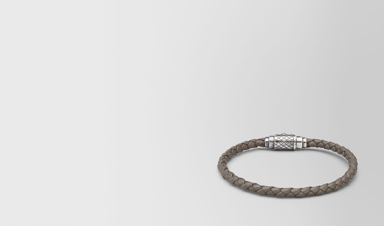 bracelet in steel intrecciato nappa leather sterling silver, intrecciato details landing
