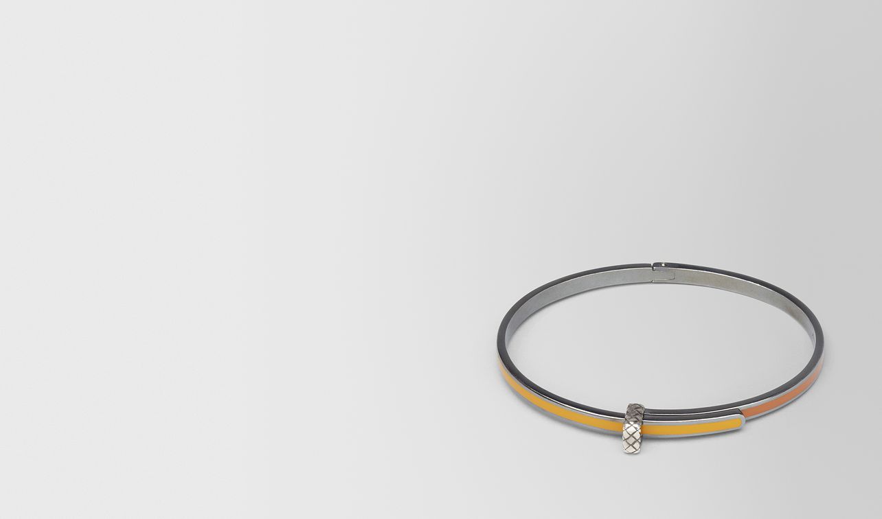 bracelet in ocre silver and leather enamel with intrecciato detail landing