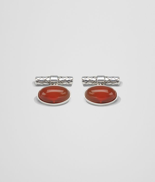 BOTTEGA VENETA CUFFLINKS IN SILVER AND CORNIOLA STONES, INTRECCIATO DETAIL Other Jewellery Man fp