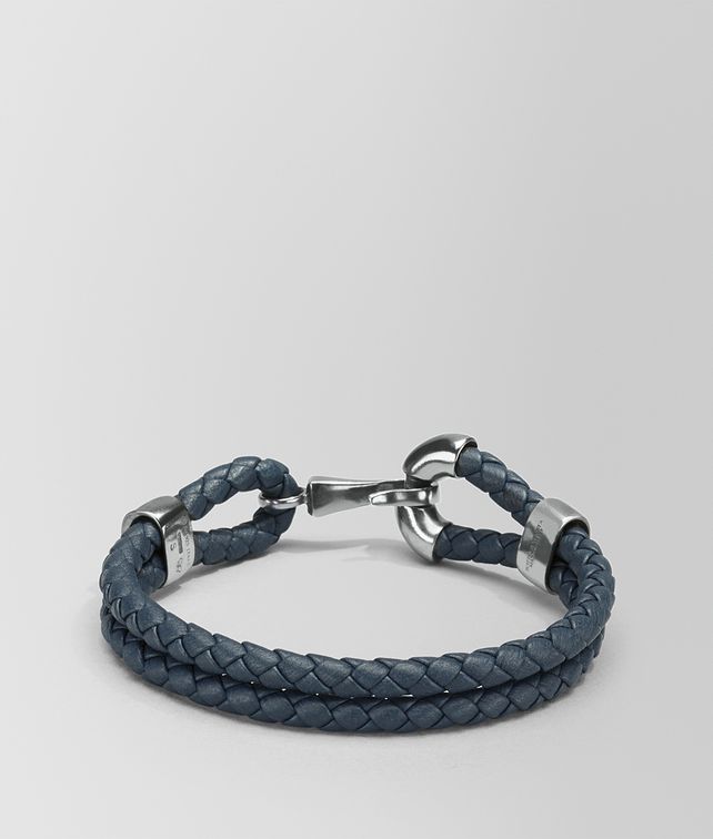 BOTTEGA VENETA BRACELET IN DENIM INTRECCIATO NAPPA AND SILVER Bracelet Man fp