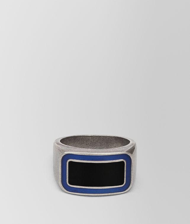BOTTEGA VENETA OXIDIZED SILVER COBALT BLUE NERO MATTE ENAMEL RING Ring Man fp