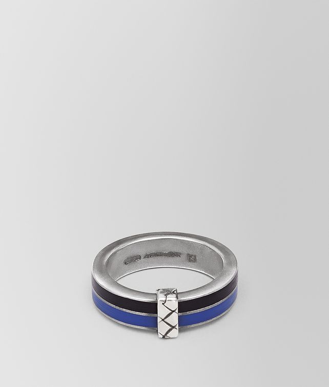 BOTTEGA VENETA OXIDIZED SILVER COBALT BLUE ENAMEL RING Ring Man fp