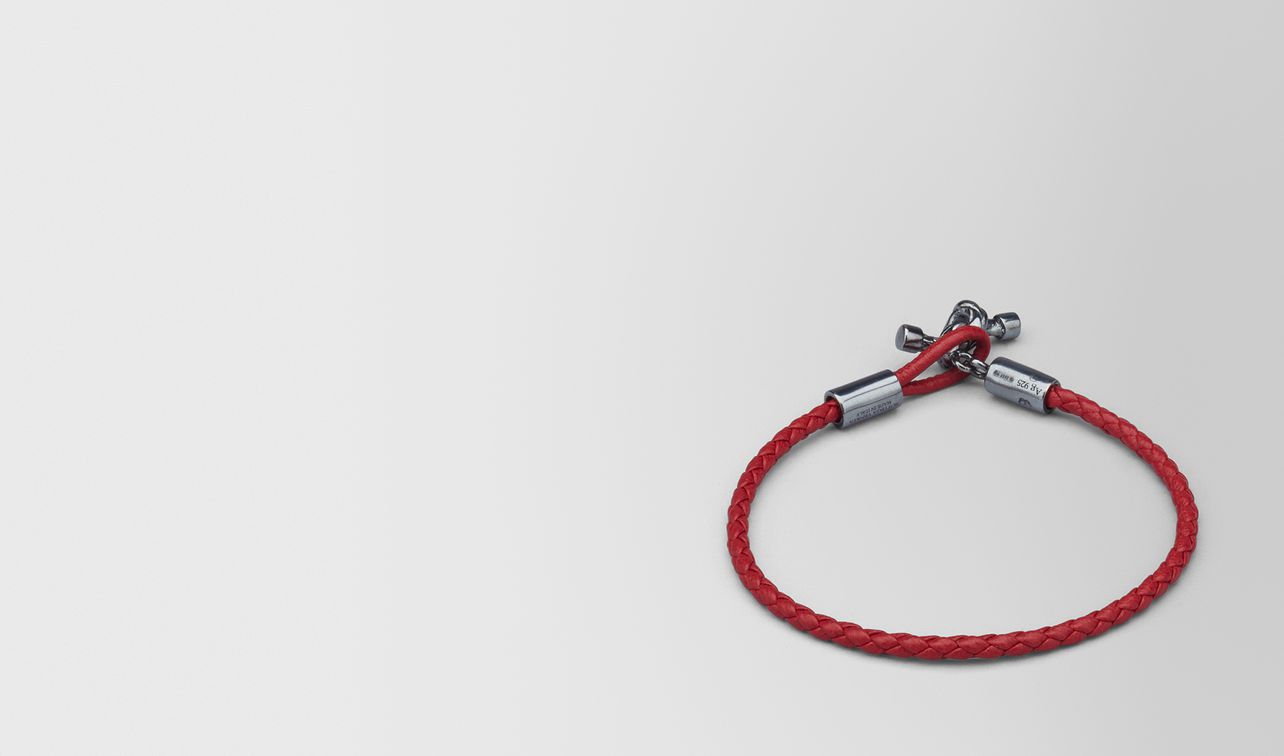 china red leather/oxidized silver bracelet landing