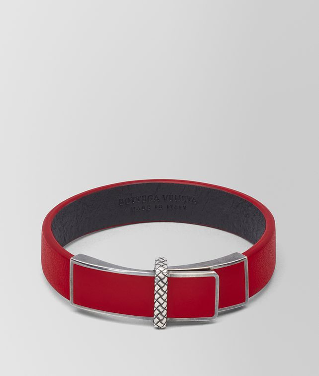 BOTTEGA VENETA CHINA RED LEATHER/OXIDIZED SILVER BRACELET Bracelet Woman fp