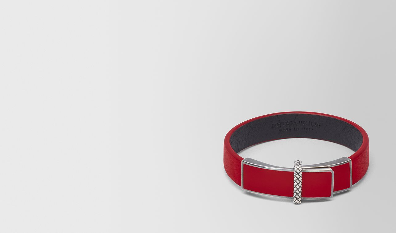 china red leather/oxidized silver bracelet landing