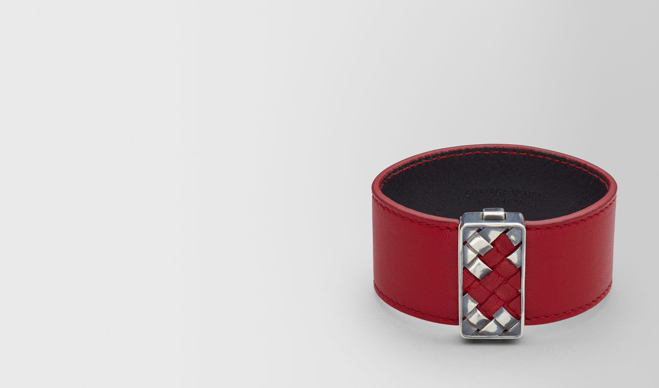 china red leather/oxidized silver bracelet landing