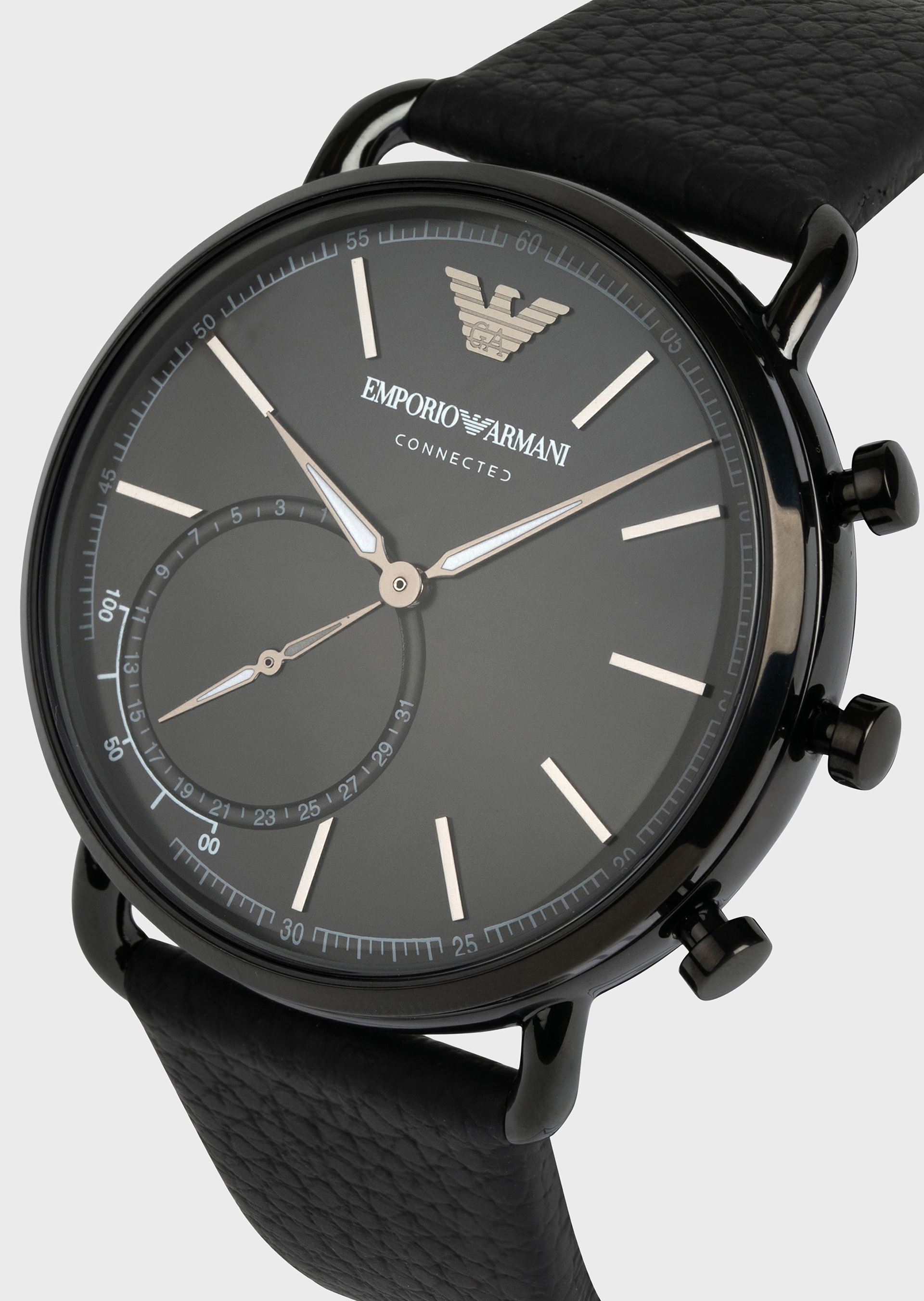 hybrid smartwatch with hammered leather strap