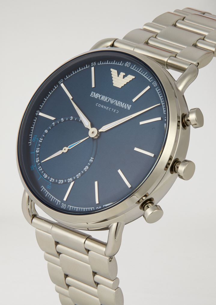 emporio armani hybrid smartwatch with hammered leather strap