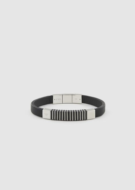 Men S Jewellery Emporio Armani Leather Bracelet With Steel Rings