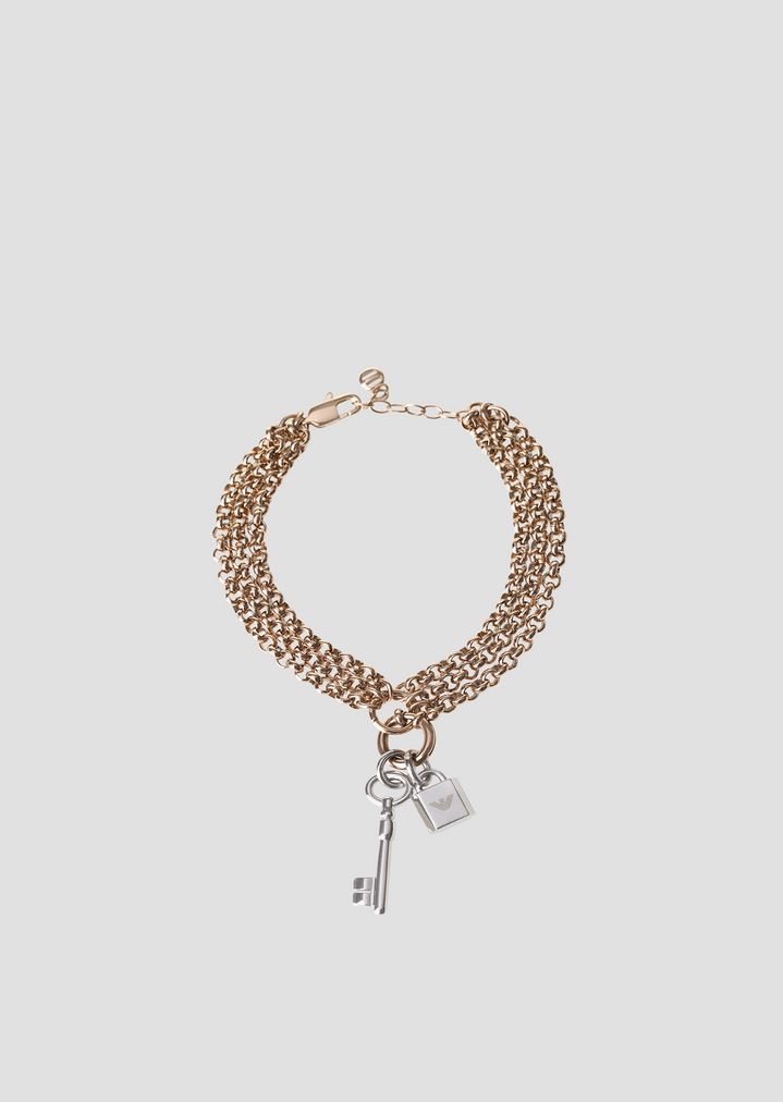 Multi Strand Bracelet With Pendants In The Shape Of A Key And Padlock Multi Strand Bracelet With Pendants In The Shape Of A Key And Padlock