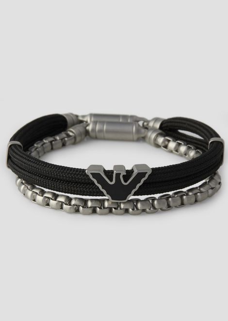 emporio armani bracelet mens black leather eagle logo