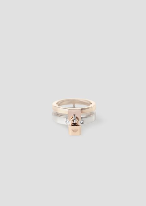 Women S Jewellery Emporio Armani Two Tone Stainless Steel Ring With Padlock Charm