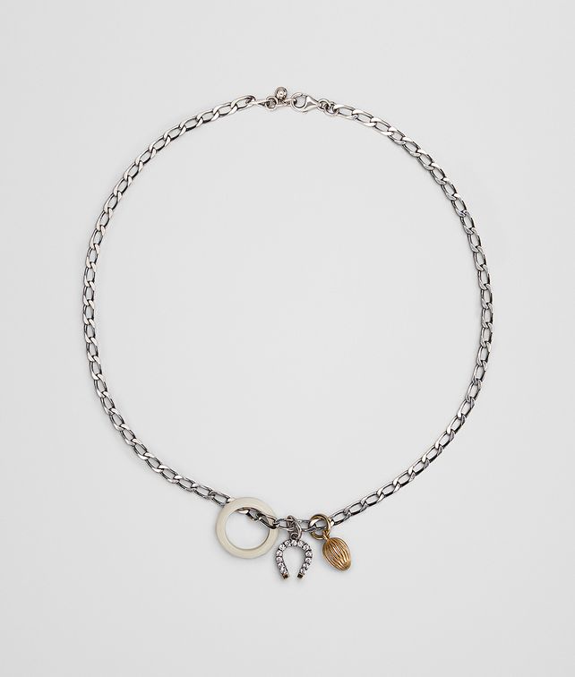 BOTTEGA VENETA CHARM NECKLACE IN STERLING SILVER, ZIRCONIA AND BONE Necklace Woman fp