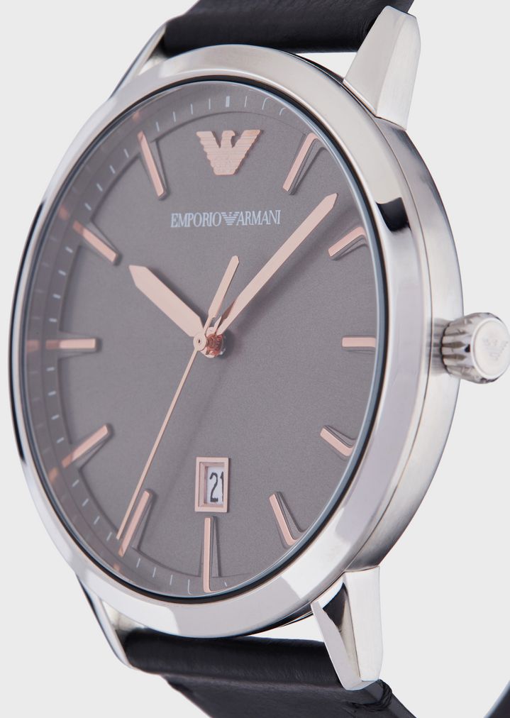 emporio armani stopwatch in stainless steel and leather 11105