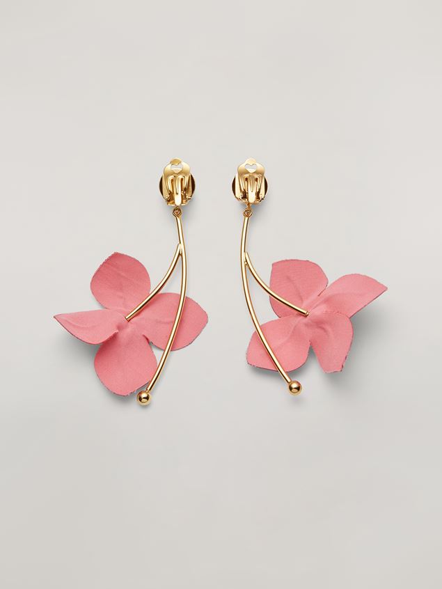 Earring Marni FLORA earrings in metal with branch-shaped pendant and contrast cotton flowers Woman