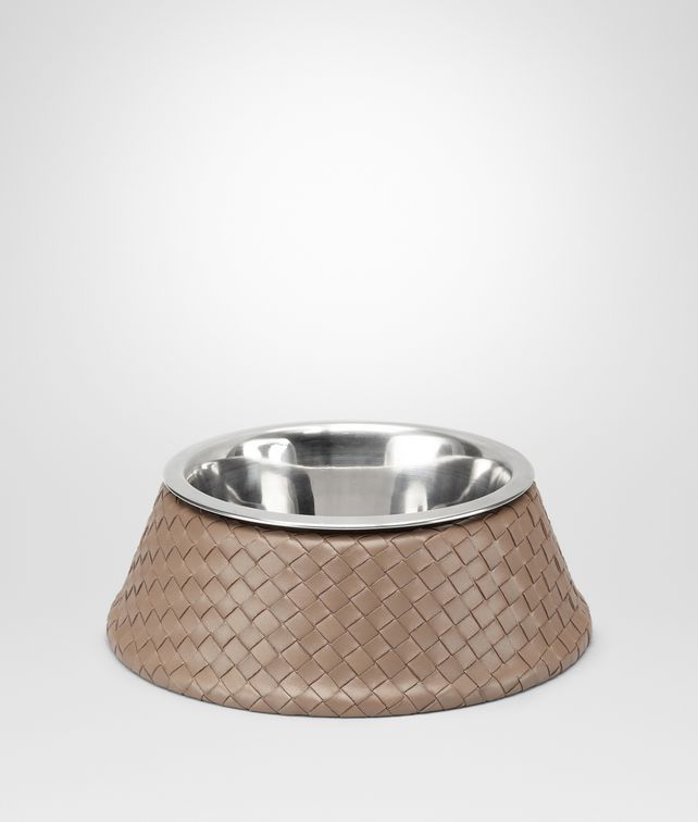 BOTTEGA VENETA Nero Palladio Intrecciato VN Brushed Steel Dog Bowl Pet Accessory E fp