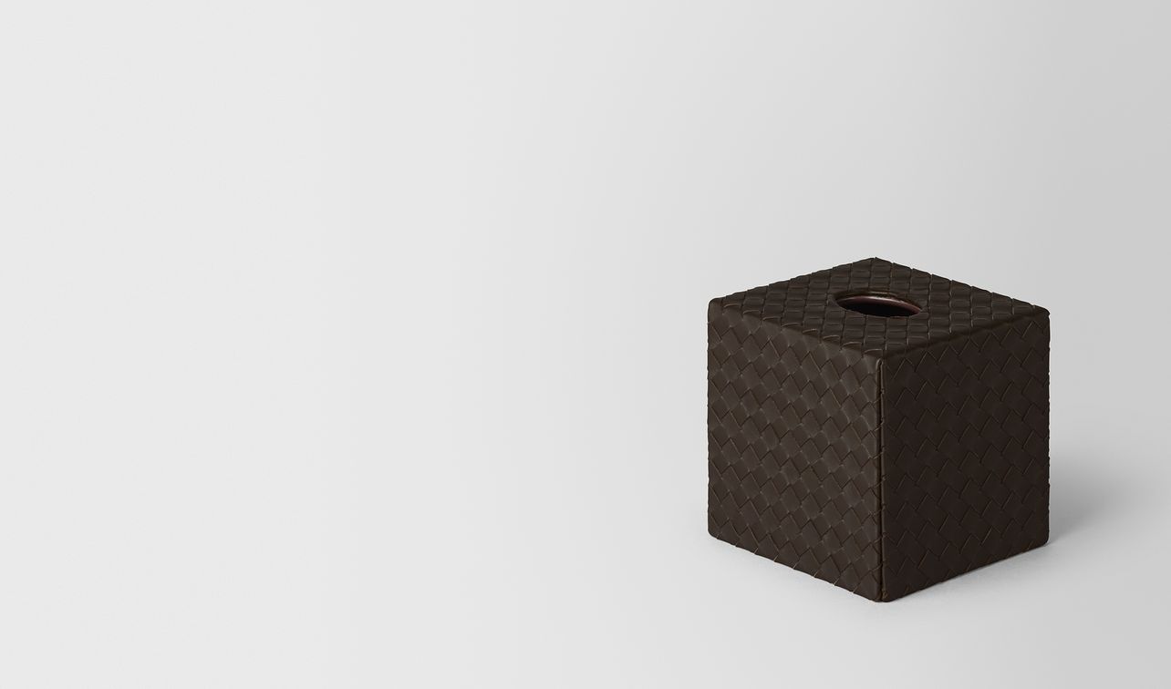 espresso intrecciato nappa leather vertical tissue box landing