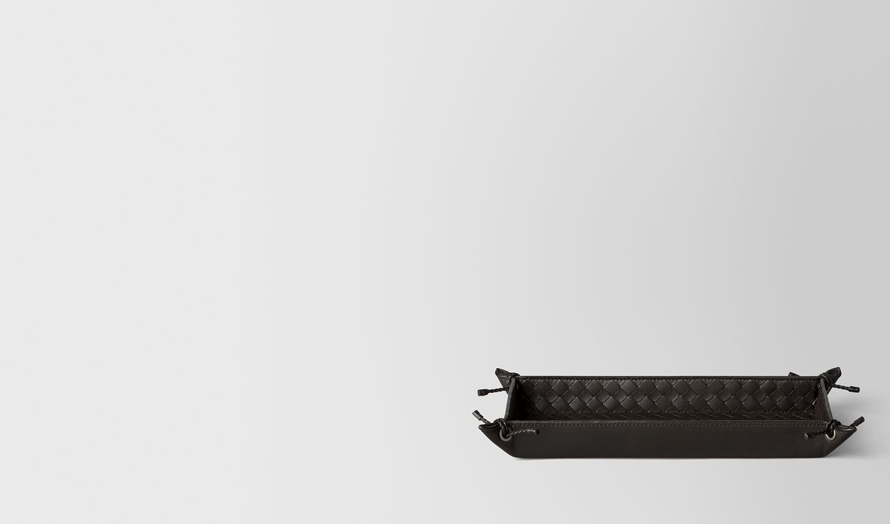 espresso intrecciato nappa leather pen tray landing