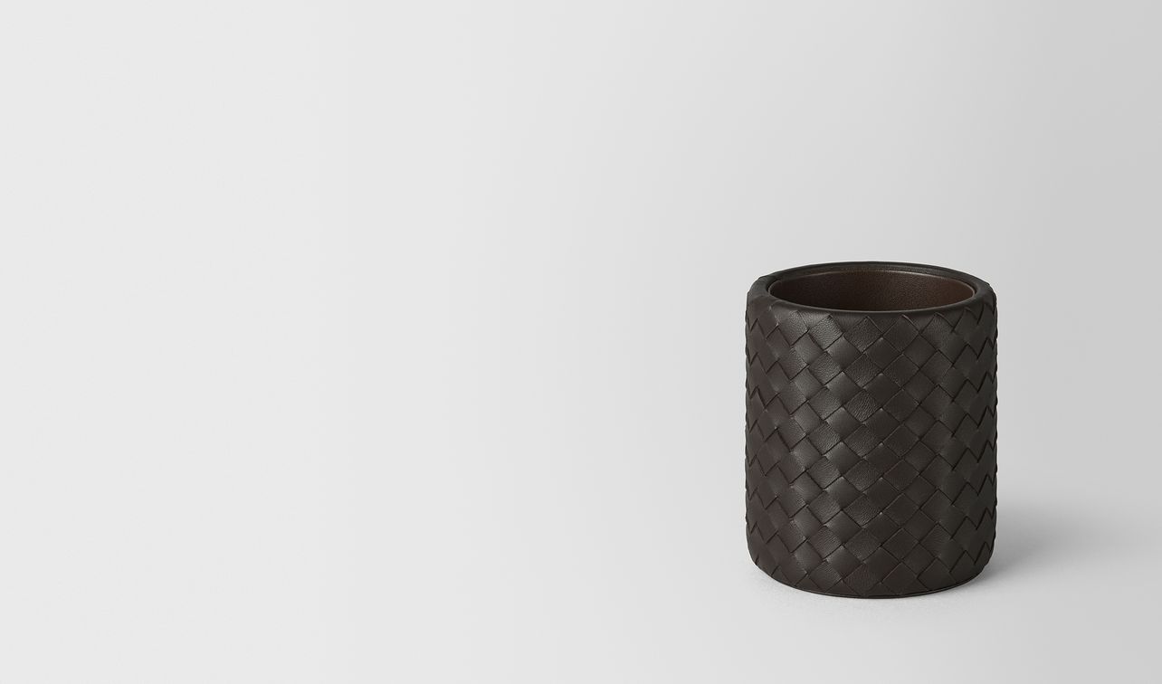 espresso intrecciato nappa leather pencil holder landing