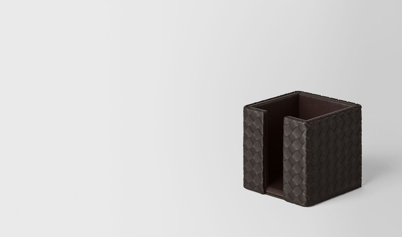 espresso intrecciato nappa leather memo paper holder landing