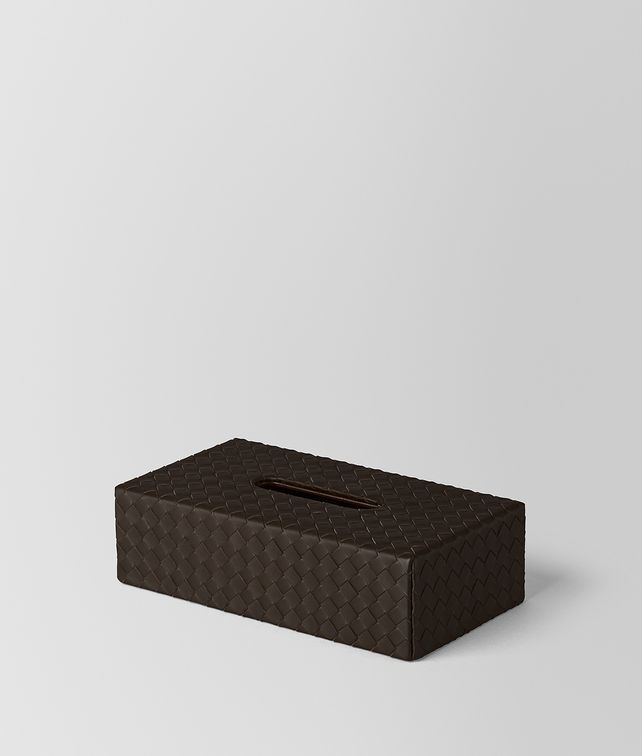BOTTEGA VENETA ESPRESSO INTRECCIATO NAPPA LEATHER HORIZONTAL TISSUE BOX Desk accessory E fp
