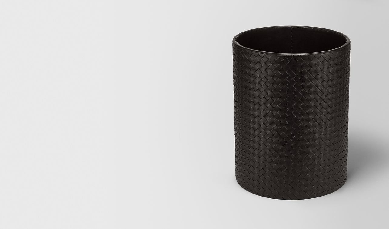 espresso intrecciato nappa leather waste paper basket landing