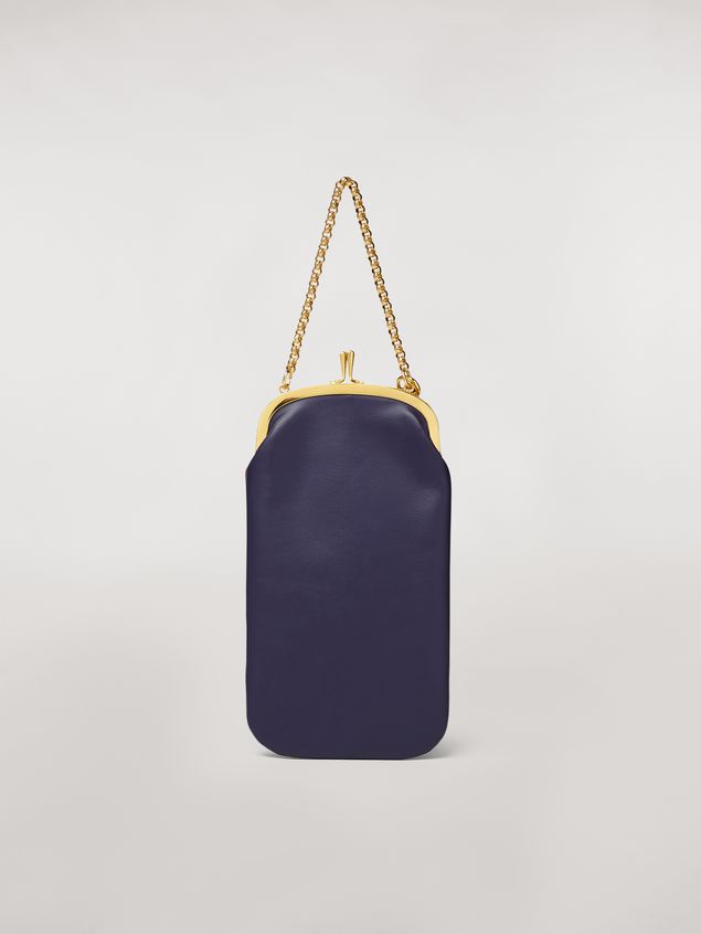 I-Phone-Halter Marni Handycover aus Kalbsleder in Bordeauxrot und Blau Damen