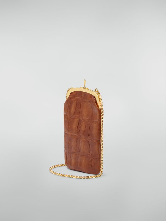 I-Phone Holder Marni Phone case in large-scale croco-print lambskin brown Woman