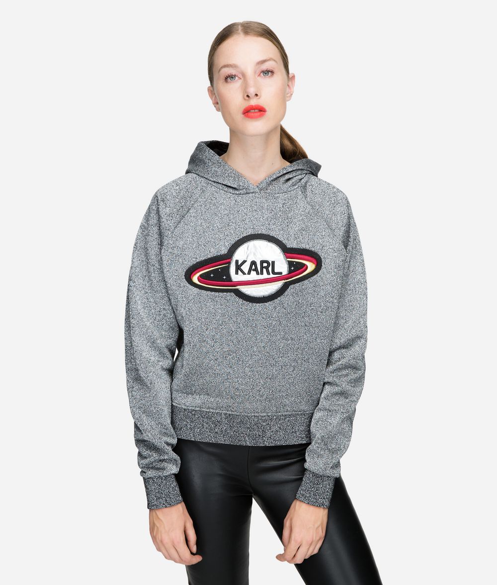KARL LAGERFELD Karl Space Kurzer Hoodie Sweatshirt Damen f