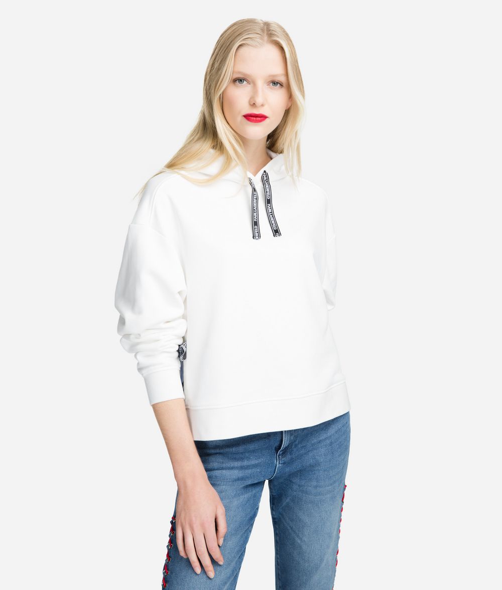 KARL LAGERFELD Fabric Mix Logo Hoodie Sweatshirt Woman f