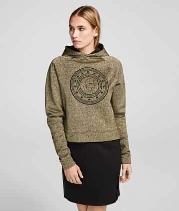 KARL LAGERFELD KARL'S TREASURE KAMEO COIN CROPPED HOODIE