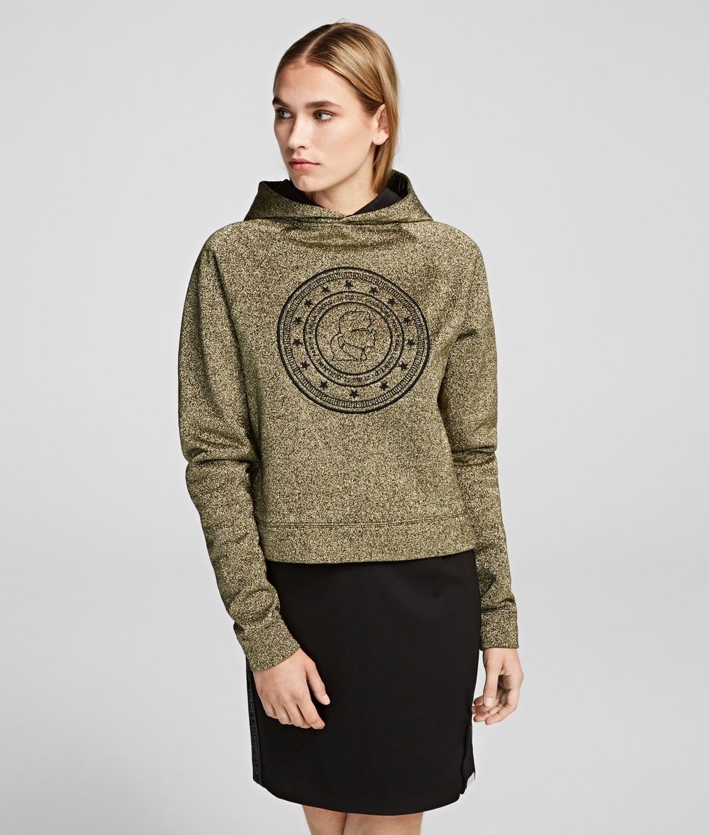 KARL LAGERFELD Karl's Treasure Kameo Coin Cropped Hoodie Sweatshirt Woman f
