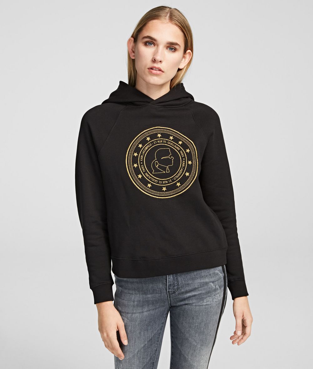 KARL LAGERFELD Karl's Treasure Kameo Coin Cropped Hoodie Sweatshirt Woman f