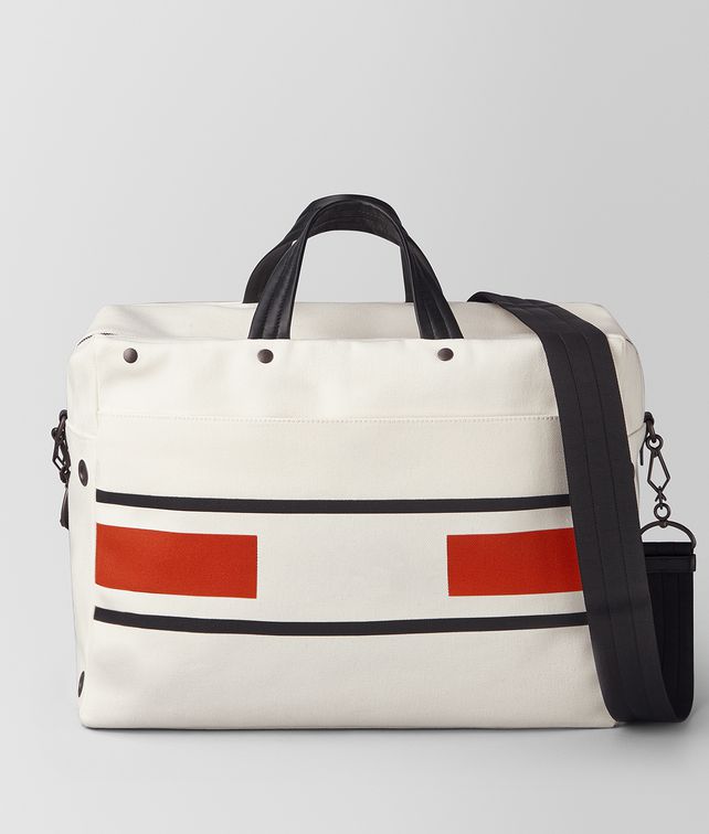 BOTTEGA VENETA LATTE TERRACOTTA VIALINEA CANVAS DUFFLE Travel Bag Man fp