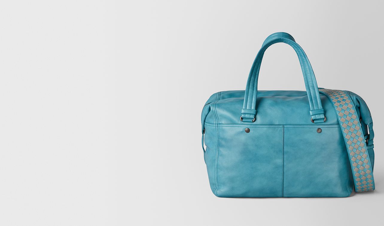 aqua intrecciato checker duffle landing