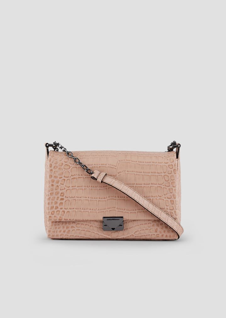 Bolso bandolera de piel con grabado de cocodrilo Bolso bandolera de piel con grabado de cocodrilo