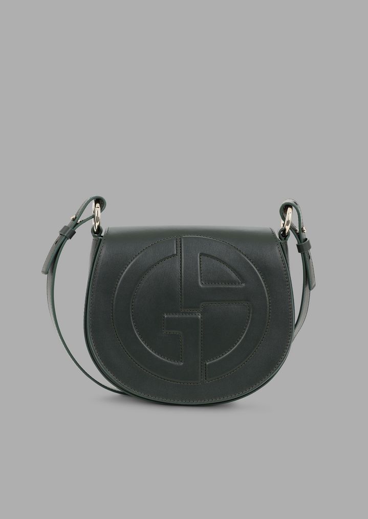Leather Round Crossbody Bag With Raised Ga Logo Woman Giorgio Armani