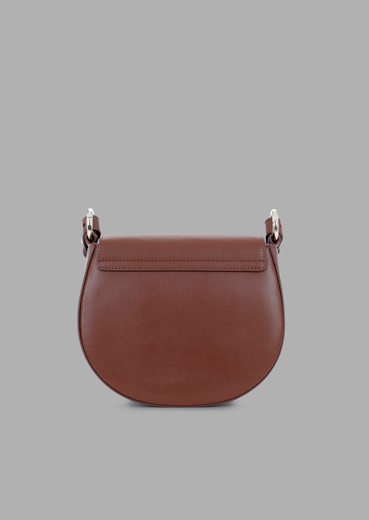 Bolso bandolera redondo de piel con logotipo GA en relieve Bolso bandolera redondo de piel con logotipo GA en relieve