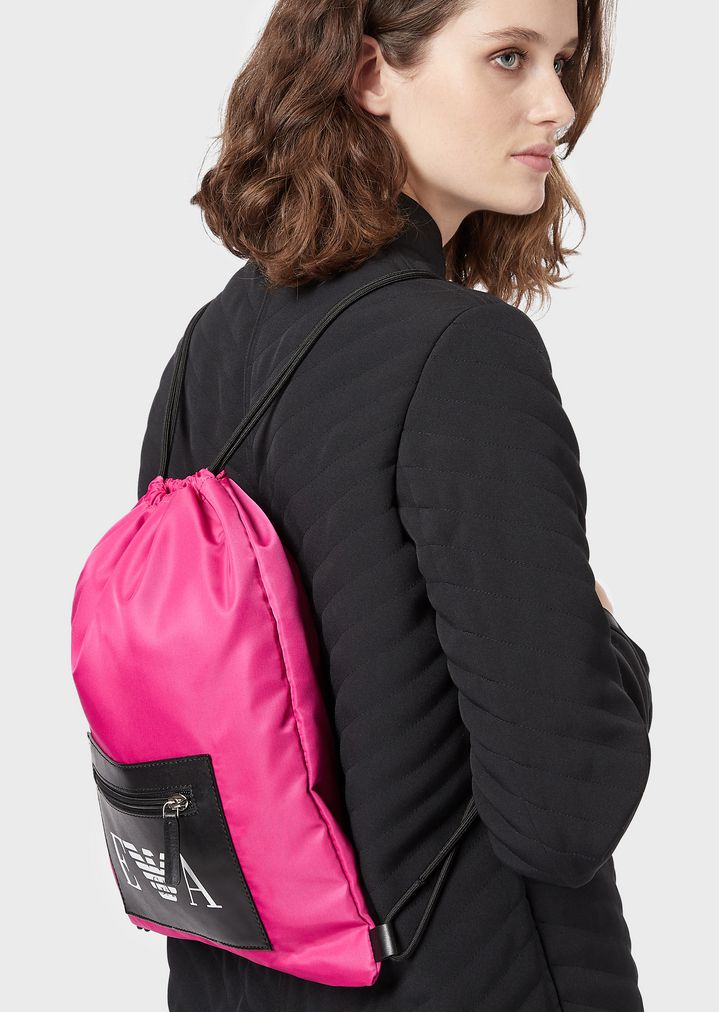Pouch-style backpack in tech fabric with logoed pocket Pouch-style backpack in tech fabric with logoed pocket