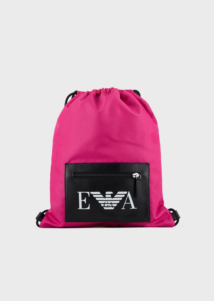 Pouch-style backpack in tech fabric with logoed pocket Pouch-style backpack in tech fabric with logoed pocket