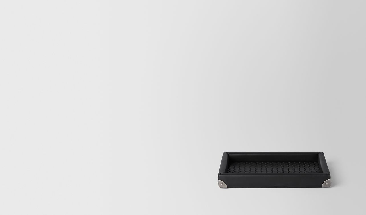 plateau rectangulaire en cuir nappa intrecciato nero landing