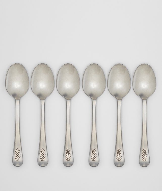 BOTTEGA VENETA VINTAGE STAINLESS-STEEL DINNER SPOON SIX-PIECE SET CUTLERY E fp