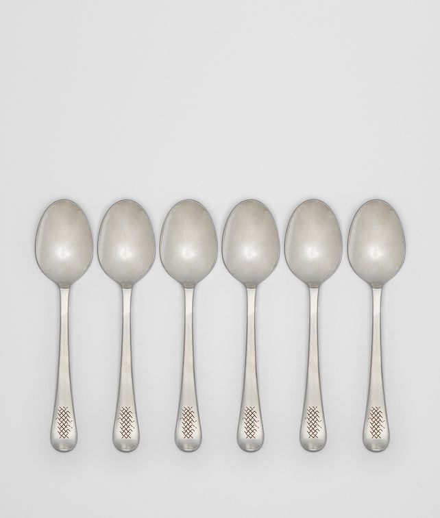 BOTTEGA VENETA VINTAGE STAINLESS-STEEL DESSERT SPOON SIX-PIECE SET CUTLERY E fp