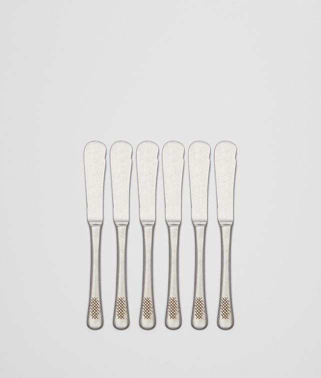 BOTTEGA VENETA VINTAGE STAINLESS-STEEL BUTTER KNIFE SIX-PIECE SET CUTLERY E fp