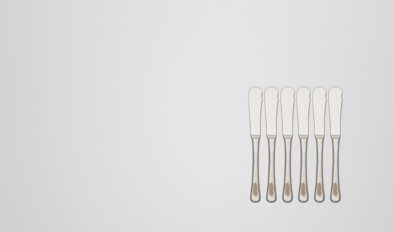 sechsteiliges set buttermesser aus vintage-edelstahl landing